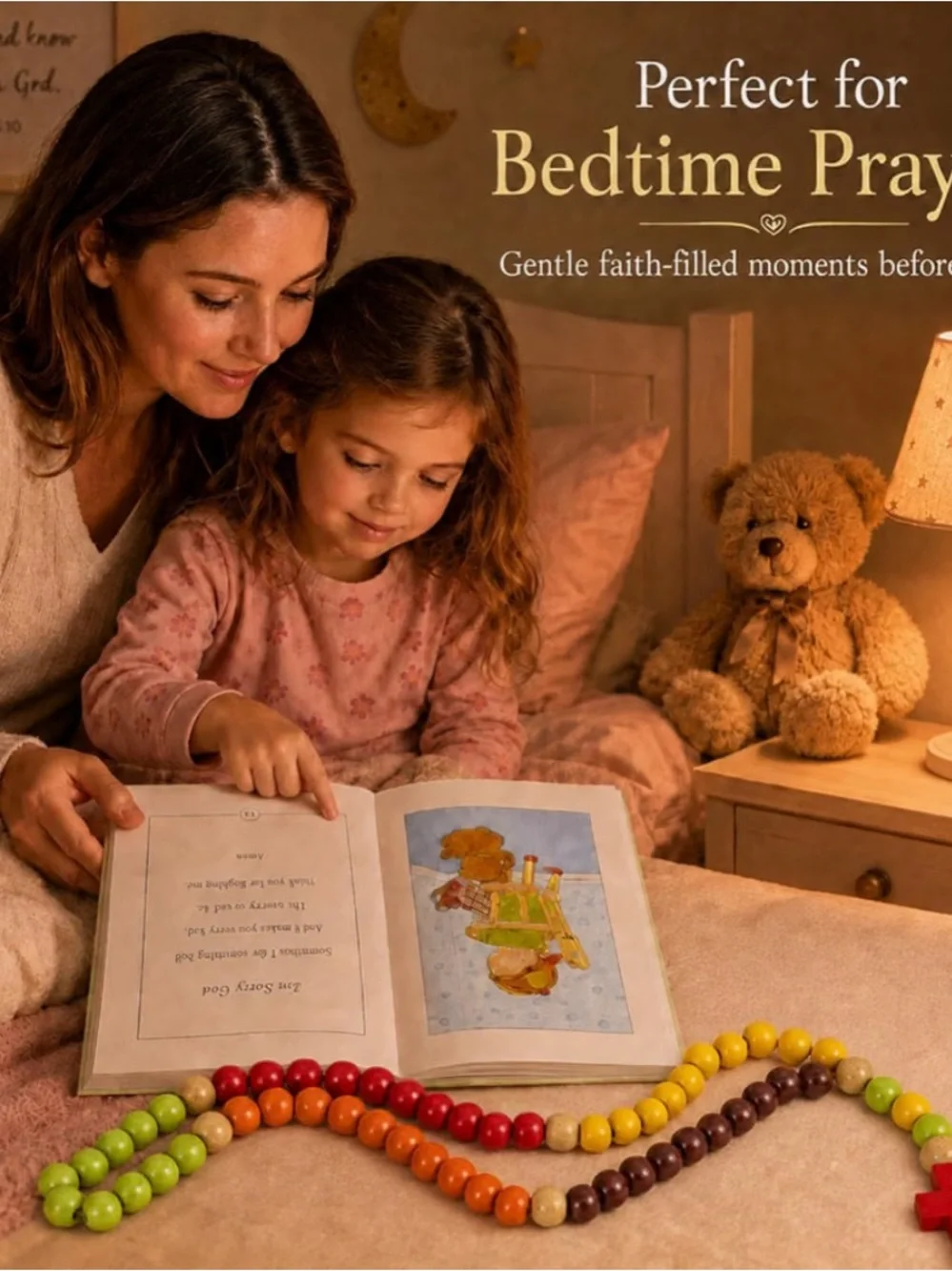 My 1st Rosary My 1st Bible Multi-Color Wooden Bead Kids Rosary Religious NIB